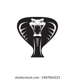 vector cobra snake with hood logo and icon design template. Danger king cobra vector icon. Viper black silhouette isolated on white. Snake  simple logo