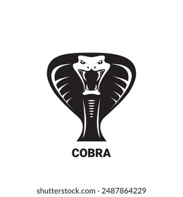 vector cobra snake with hood logo and icon design template. Danger king cobra vector icon. Viper black silhouette isolated on white. Snake  simple logo