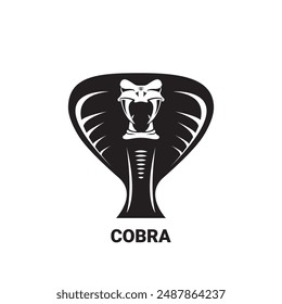 vector cobra snake with hood logo and icon design template. Danger king cobra vector icon. Viper black silhouette isolated on white. Snake  simple logo