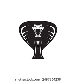 vector cobra snake with hood logo and icon design template. Danger king cobra vector icon. Viper black silhouette isolated on white. Snake  simple logo