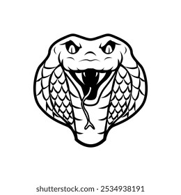 cobra de vetor cobra com logotipo do capuz e modelo de design de ícone. Ícone de vetor de cobra-rei de perigo. Silhueta preta da víbora isolada no branco. Ilustração do vetor do logotipo simples da serpente