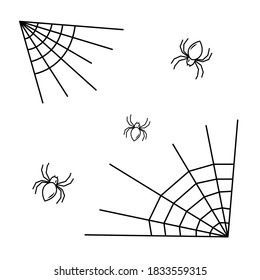 Vector cobweb isolated on white background. Spiderweb with spiders for Halloween design.