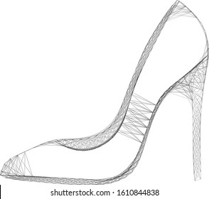 Vector Cobweb Op Art Stiletto - Generative Art Network Pump Concept - Openwork Abstract Shoe Template