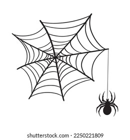 Vector cobweb and spider on a white background. Spiderweb.