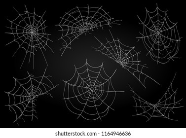 Vector cobweb. Spider web for scary halloween illustration, spiderweb isolated on black background for fear decor, vector illustration