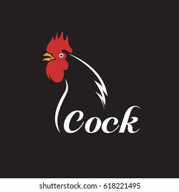 Vector of a cock head on black background. Farm Animals.