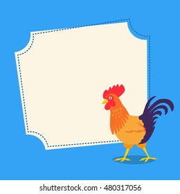 Vector cock rooster text banner card design template