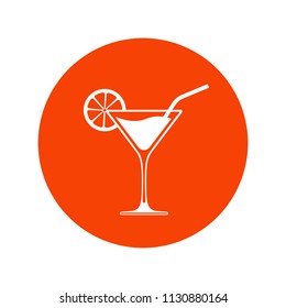 Vector cocktail glass icon placed in bright red circle