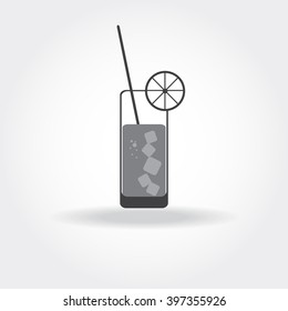 Vector cocktail illustration. Cold drink image. Flat logo of drinking. Summer relax icon. Modern stylized symbol. Glass shape with citrus, ice and straw. Template for web-design, traveling firms