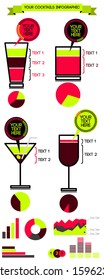 Vector cocktail infographic, set of cocktails in different glasses and proportions, descriptions. Fully editable forms and shapes.