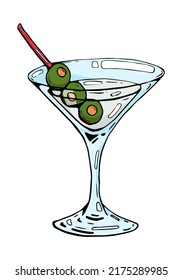 Vector cocktail martini with olives