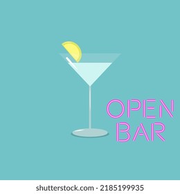 Vector Cocktail With Open Bar Sign 