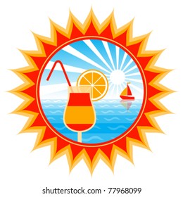 vector cocktail and sailboat in sun on white background