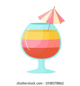 Cóctel vectorial con paraguas. Bebida alcohólica coloreada al estilo de las caricaturas. Ilustración aislada en fondo blanco
