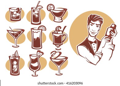 vector cocktails collection and barmen image