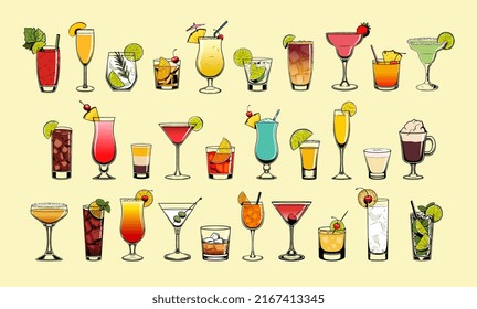 Vector Cocktails Illustrations Set Isolated