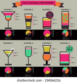 Vector cocktails infographic - set of 8 cocktails recipes