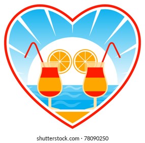 vector cocktails on the beach in heart on white background