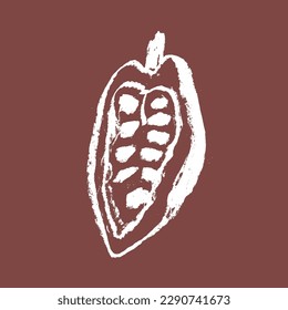 Vector Cocoa bean icon. Hand drawn sketch Cacao beans. Leaves of Cocoa bean isolated. Sign of Bean to bar cacao. Organic product doodle for cafe, shop, menu. Plant part for label, logo, sign, symbol.
