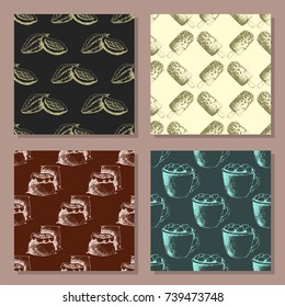 Vector cocoa products hand drawn sketch doodle seamless pattern background food chocolate sweet illustration.