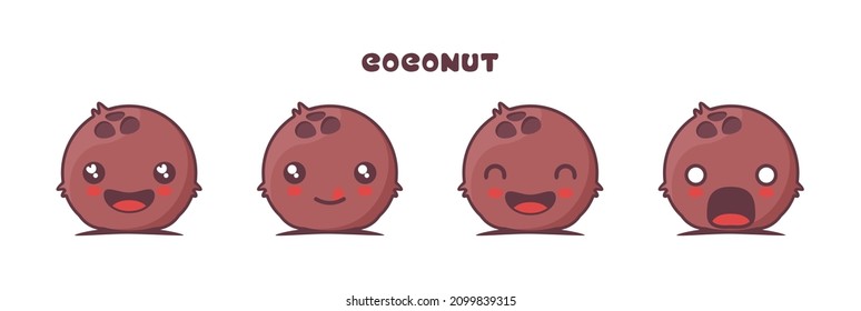 vector coconut cartoon mascot, with different facial expressions. suitable for icons, logos, prints, stickers, etc.