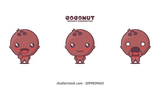 vector coconut cartoon mascot, with different expressions, isolated on a white background.