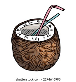 Vector coconut clipart. Hand drawn nut icon. Tropical illustration. For print, web, design, decor, logo.