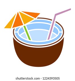 vector coconut cocktail icon. Flat illustration of coconut drink. tropical coconut juice isolated on white background. fresh fruit sign symbol