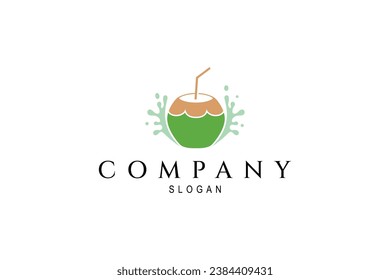 Vector coconut drink logo design with splash of fresh coconut water