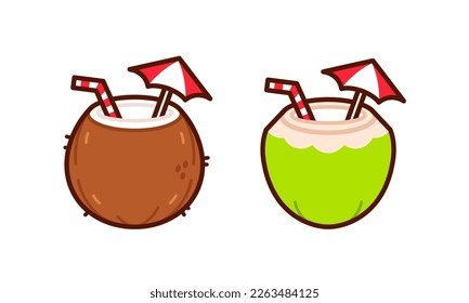 Vector Coconut Drinks Flat Illustration