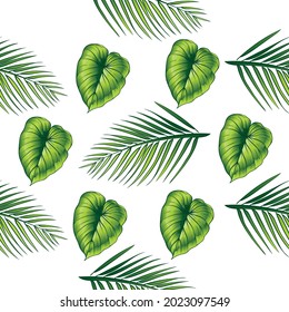 Vector Coconut  Green Leaves Seamless Repeat Pattern.