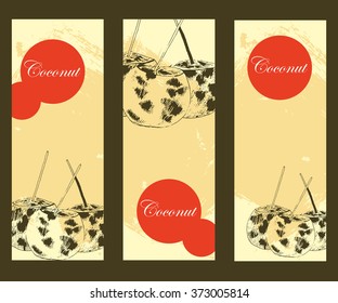 vector coconut hand drawing designer template. exotic sketch for corporate identity