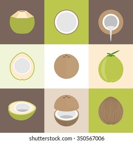 Vector coconut icons set, flat design