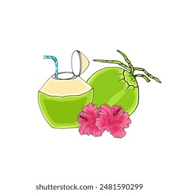 Vector coconut juice or fruit juice with white background.