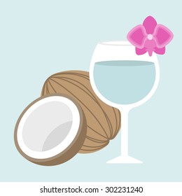 Vector coconut juice with orchid