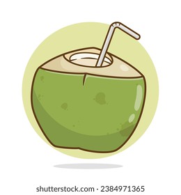 vector coconut juice organic fruit logo hand drawn cartoon art illustration