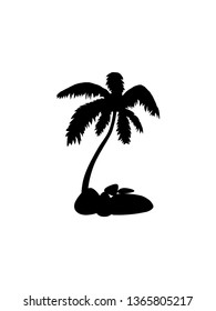 Vector coconut palm tree silhouette. Vector illustration isolated on white background. Jungle, nature, holiday, summer theme. 