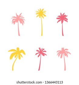 Vector coconut palm tree silhouette set. Vector illustration isolated on white background. Jungle, nature, holiday, summer theme. 