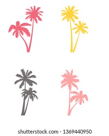 Vector coconut palm tree silhouette set. Vector illustration isolated on white background. Jungle, nature, holiday, summer theme. 