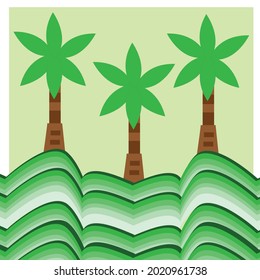 vector de un coco con hojas verdes y tronco marrón