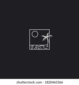 vector of a coconut tree on the beach mono line style illustration.