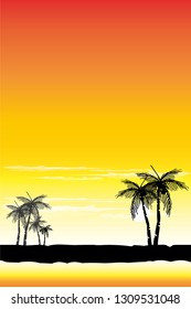 vector coconut tree on sunset background