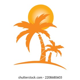 Vector Coconut Tree At Sunset, Coconut Clipart, Sunset Clipart, Coconut Tree Vector