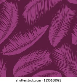 Vector Coconut Tree. Tropical Seamless Pattern with Palm Leaf. Exotic Jungle Plants Abstract Background. Simple Silhouette of Tropic Leaves. Trendy Coconut Tree Branches for Textile, Fabric, Wallpaper