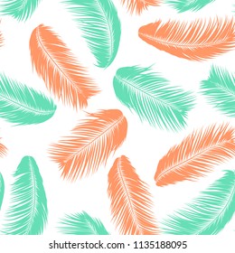 Vector Coconut Tree. Tropical Seamless Pattern with Palm Leaf. Exotic Jungle Plants Abstract Background. Simple Silhouette of Tropic Leaves. Trendy Coconut Tree Branches for Textile, Fabric, Wallpaper
