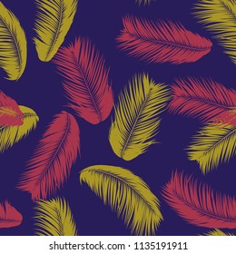 Vector Coconut Tree. Tropical Seamless Pattern with Palm Leaf. Exotic Jungle Plants Abstract Background. Simple Silhouette of Tropic Leaves. Trendy Coconut Tree Branches for Textile, Fabric, Wallpaper