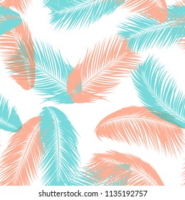 Vector Coconut Tree. Tropical Seamless Pattern with Palm Leaf. Exotic Jungle Plants Abstract Background. Simple Silhouette of Tropic Leaves. Trendy Coconut Tree Branches for Textile, Fabric, Wallpaper