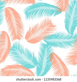 Vector Coconut Tree. Tropical Seamless Pattern with Palm Leaf. Exotic Jungle Plants Abstract Background. Simple Silhouette of Tropic Leaves. Trendy Coconut Tree Branches for Textile, Fabric, Wallpaper