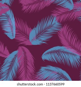 Vector Coconut Tree. Tropical Seamless Pattern with Palm Leaf. Exotic Jungle Plants Abstract Background. Simple Silhouette of Tropic Leaves. Trendy Coconut Tree Branches for Textile, Fabric, Wallpaper