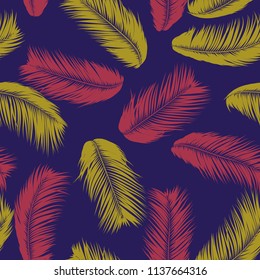 Vector Coconut Tree. Tropical Seamless Pattern with Palm Leaf. Exotic Jungle Plants Abstract Background. Simple Silhouette of Tropic Leaves. Trendy Coconut Tree Branches for Textile, Fabric, Wallpaper